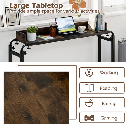 Overbed Desk with Wheels Queen Size Mobile Bed Desk with Adjustable Height, Brown Bedroom at Gallery Canada