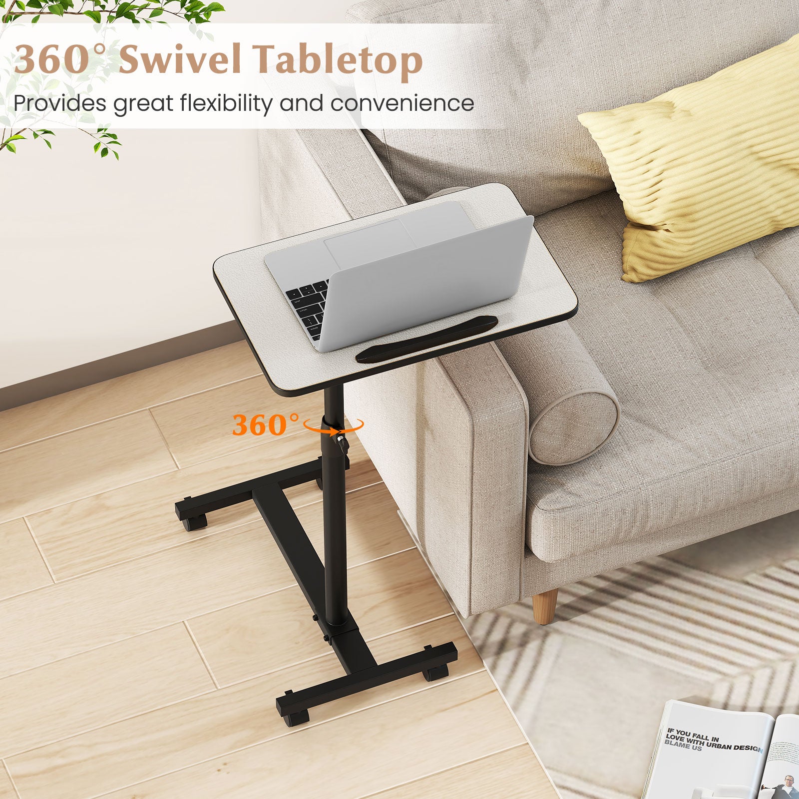 Overbed Rolling Table Food Tray, Gray End & Side Tables at Gallery Canada