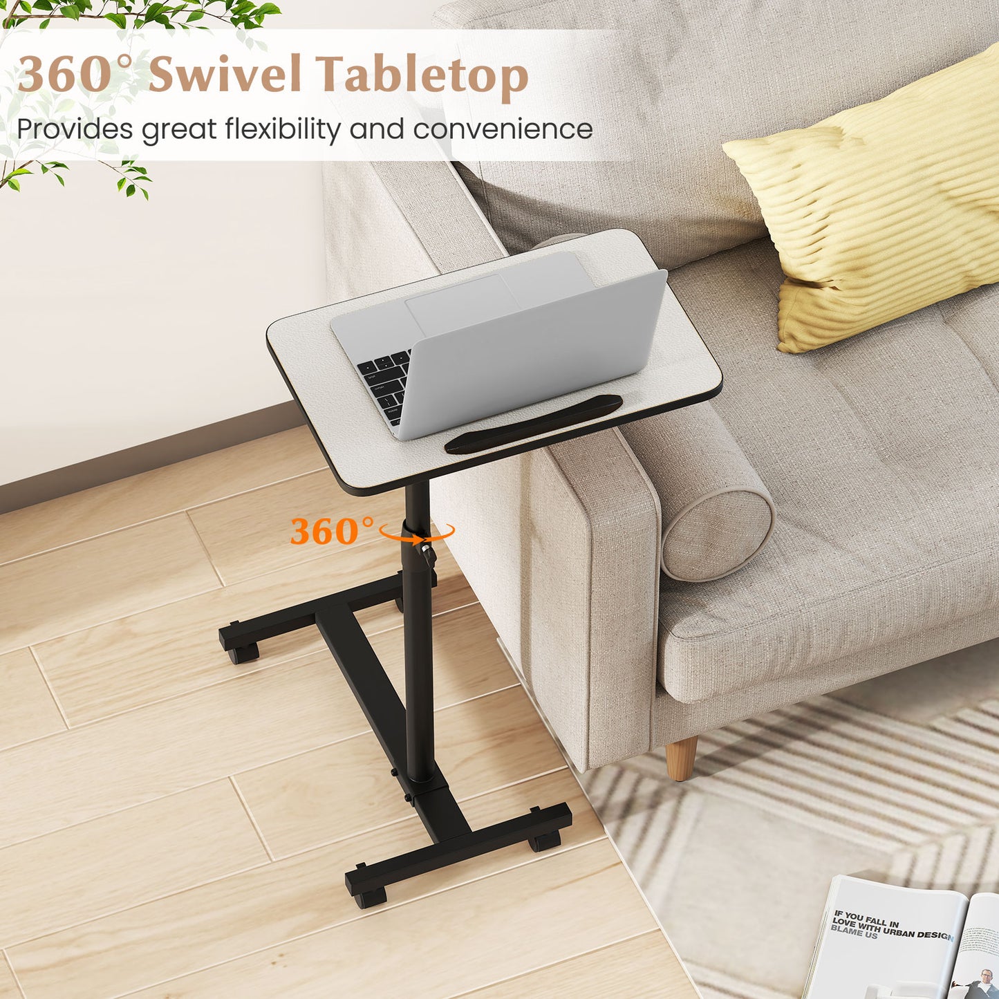 Overbed Rolling Table Food Tray, Gray End & Side Tables at Gallery Canada