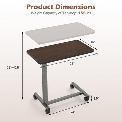 Overbed Table with Locking Wheels, H-Shaped Base, Walnut