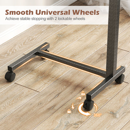Overbed Table with Locking Wheels, H-Shaped Base, Walnut