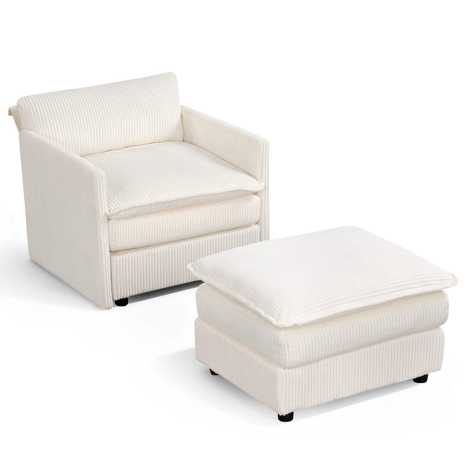 Oversized Accent Chair With Ottoman, Soft Corduroy Cushions, Beige Accent Chairs Beige at Gallery Canada
