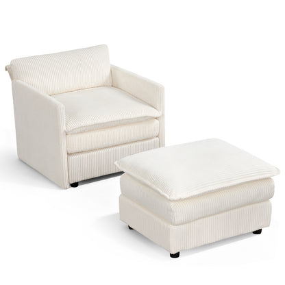 Oversized Accent Chair With Ottoman, Soft Corduroy Cushions, Beige Accent Chairs Beige at Gallery Canada