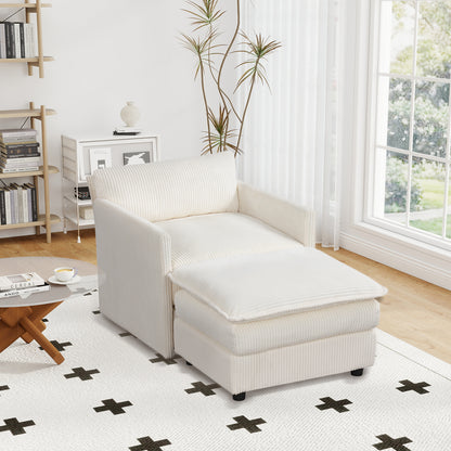 Oversized Accent Chair With Ottoman, Soft Corduroy Cushions, Beige Accent Chairs at Gallery Canada
