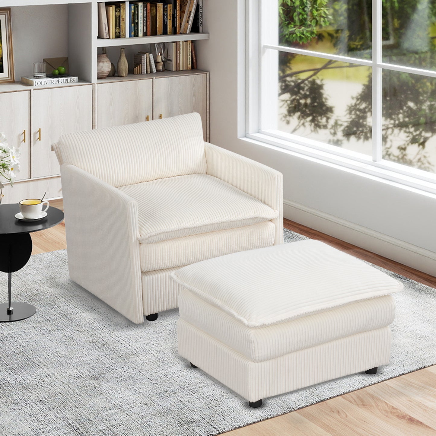 Oversized Accent Chair With Ottoman, Soft Corduroy Cushions, Beige Accent Chairs at Gallery Canada
