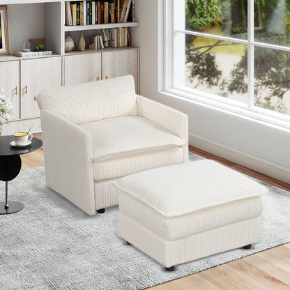 Oversized Accent Chair With Ottoman, Soft Corduroy Cushions, Beige Accent Chairs at Gallery Canada