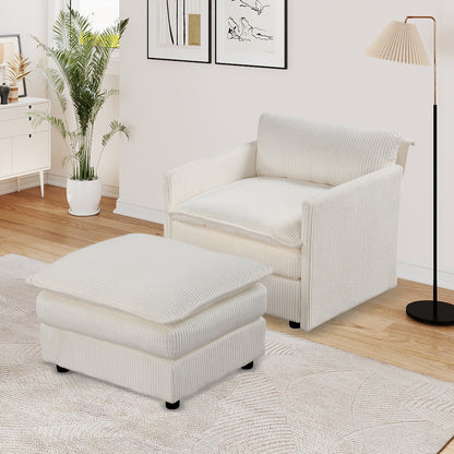 Oversized Accent Chair With Ottoman, Soft Corduroy Cushions, Beige Accent Chairs at Gallery Canada