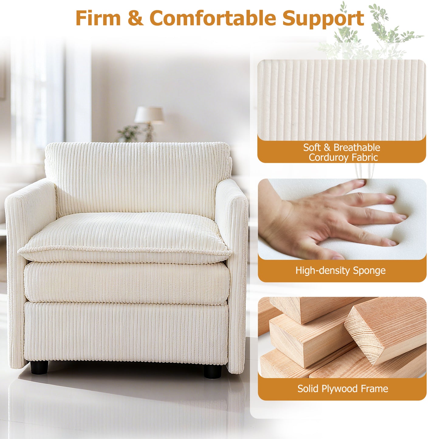Oversized Accent Chair With Ottoman, Soft Corduroy Cushions, Beige Accent Chairs at Gallery Canada
