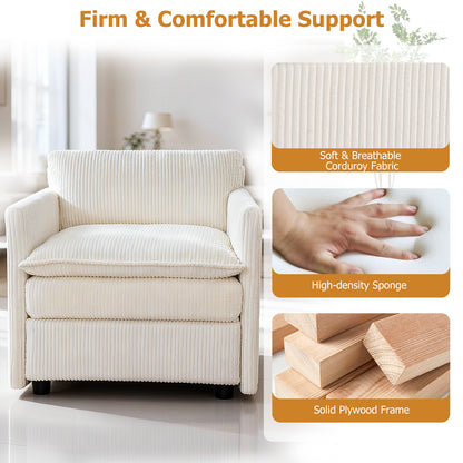 Oversized Accent Chair With Ottoman, Soft Corduroy Cushions, Beige Accent Chairs at Gallery Canada