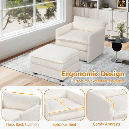 Oversized Accent Chair With Ottoman, Soft Corduroy Cushions, Beige Accent Chairs at Gallery Canada