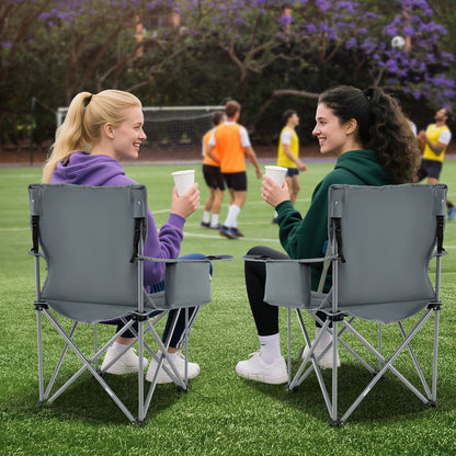 Oversized Camping Chairs Outdoor Folding Chair with Cooler Pouch and Cup Holder, Gray Camping Furniture at Gallery Canada