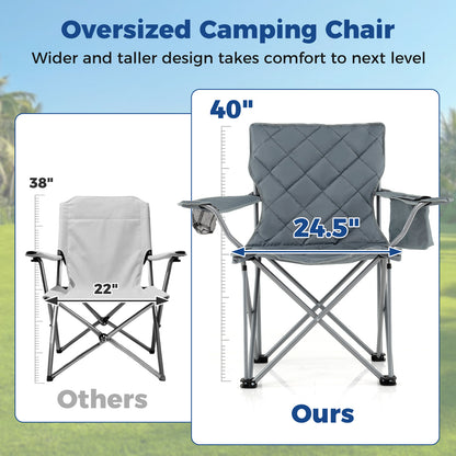 Oversized Camping Chairs Outdoor Folding Chair with Cooler Pouch and Cup Holder, Gray Camping Furniture at Gallery Canada