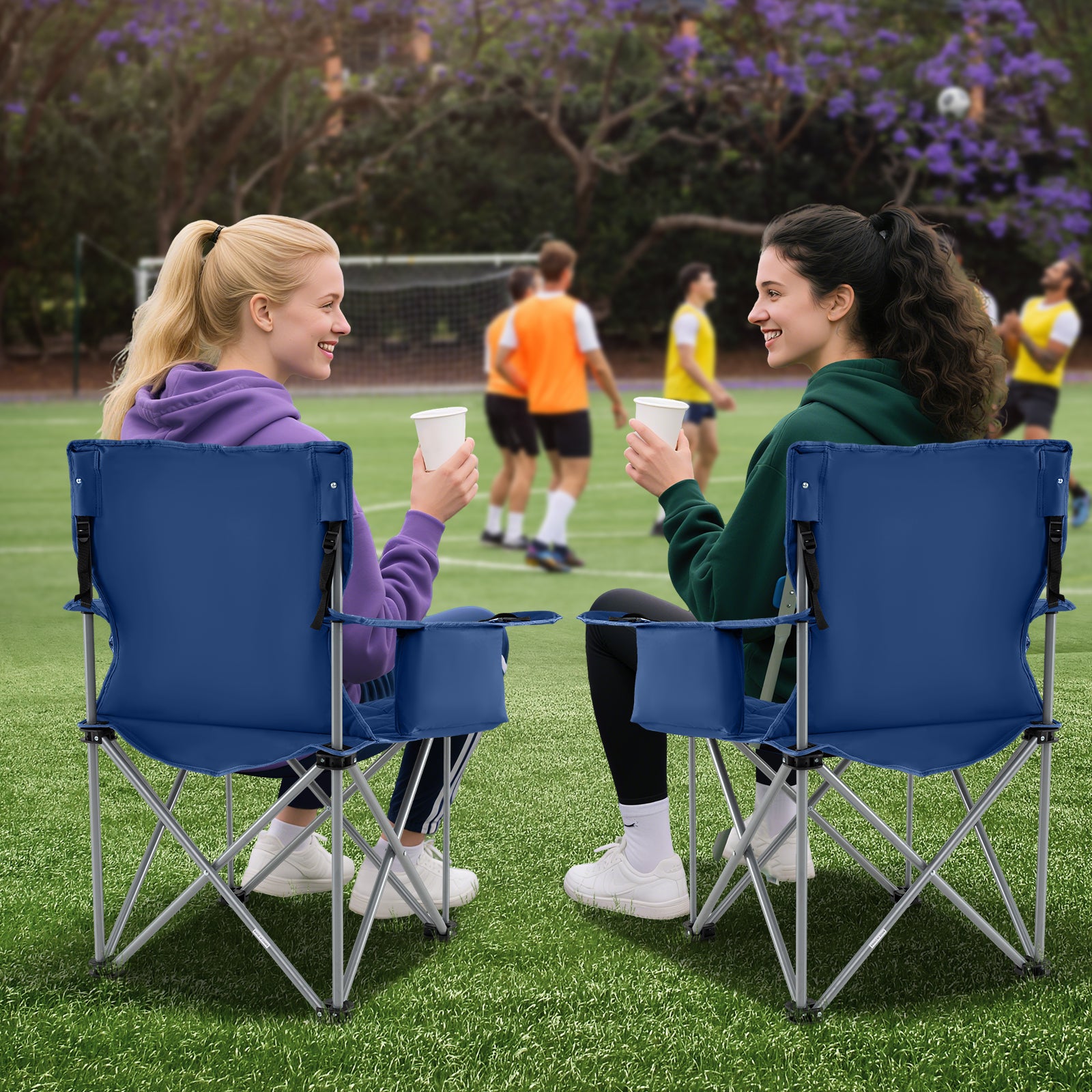 Oversized Camping Chairs Outdoor Folding Chair with Cooler Pouch and Cup Holder, Navy Camping Furniture at Gallery Canada