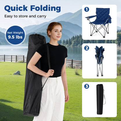 Oversized Camping Chairs Outdoor Folding Chair with Cooler Pouch and Cup Holder, Navy Camping Furniture at Gallery Canada