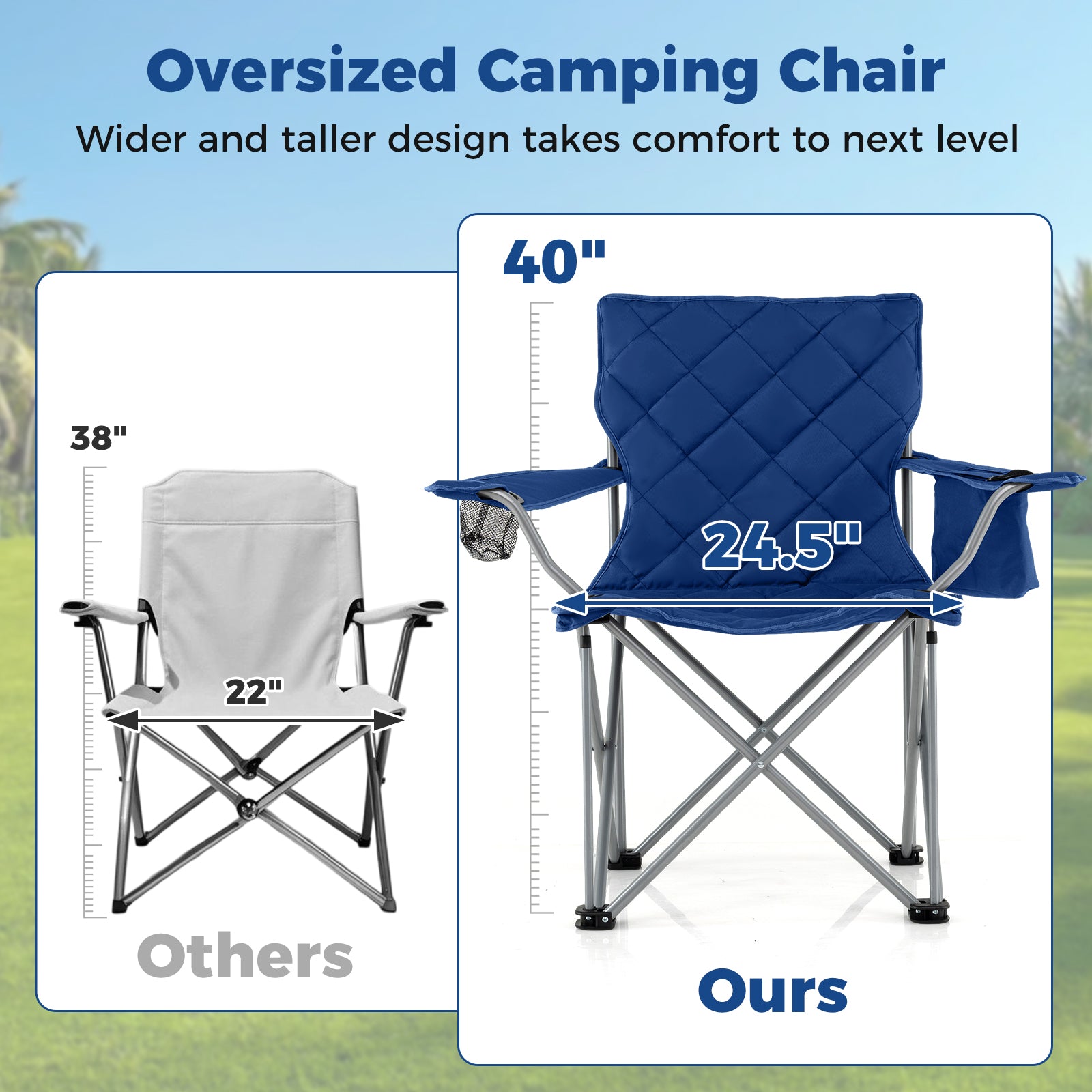Oversized Camping Chairs Outdoor Folding Chair with Cooler Pouch and Cup Holder, Navy Camping Furniture at Gallery Canada