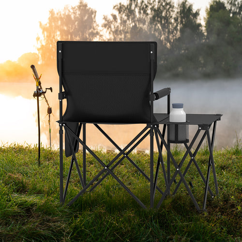 Oversized Camping Chair with Side Table and 2 Storage Pockets, Black