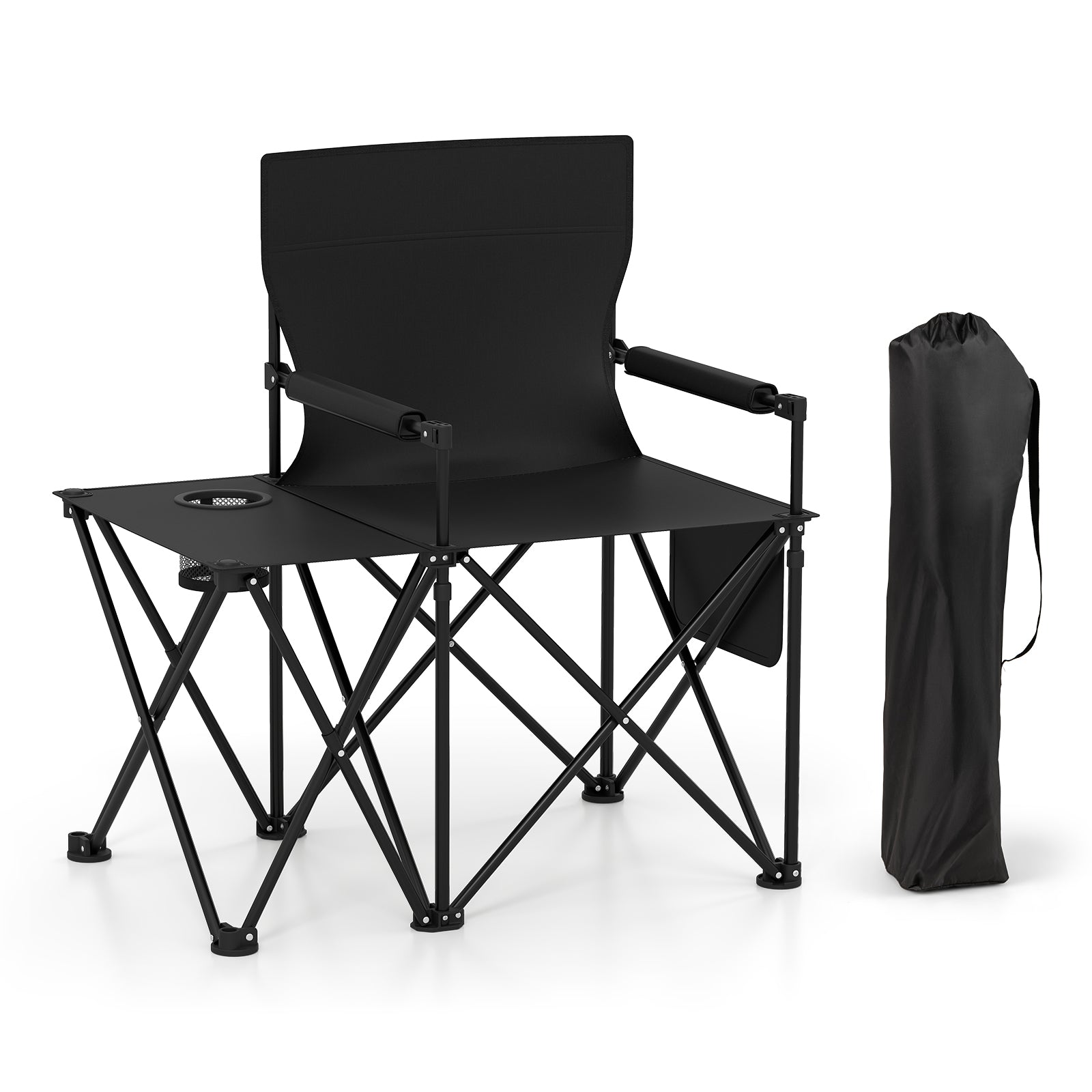 Oversized Camping Chair with Side Table and 2 Storage Pockets, Black Camping Furniture Black at Gallery Canada