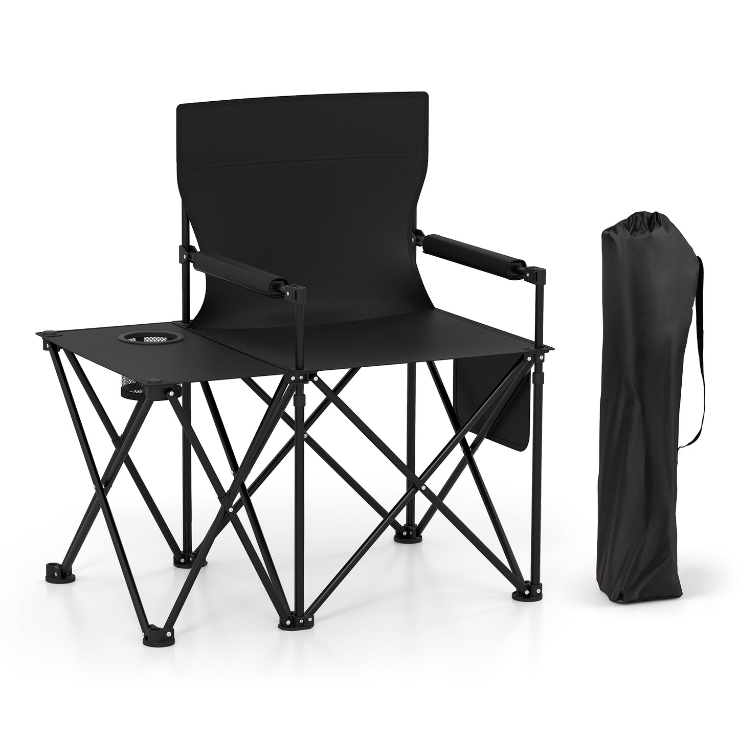 Oversized Camping Chair with Side Table and 2 Storage Pockets, Black Camping Furniture Black at Gallery Canada