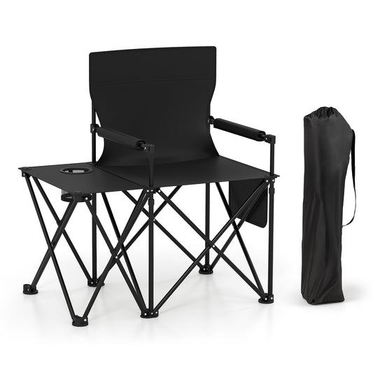 Oversized Camping Chair with Side Table and 2 Storage Pockets, Black Camping Furniture Black at Gallery Canada