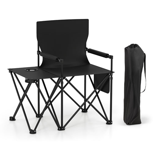 Oversized Camping Chair with Side Table and 2 Storage Pockets, Black