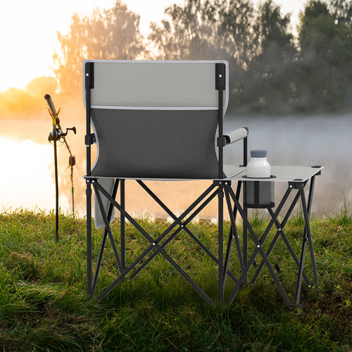 Oversized Camping Chair with Side Table and 2 Storage Pockets, Gray
