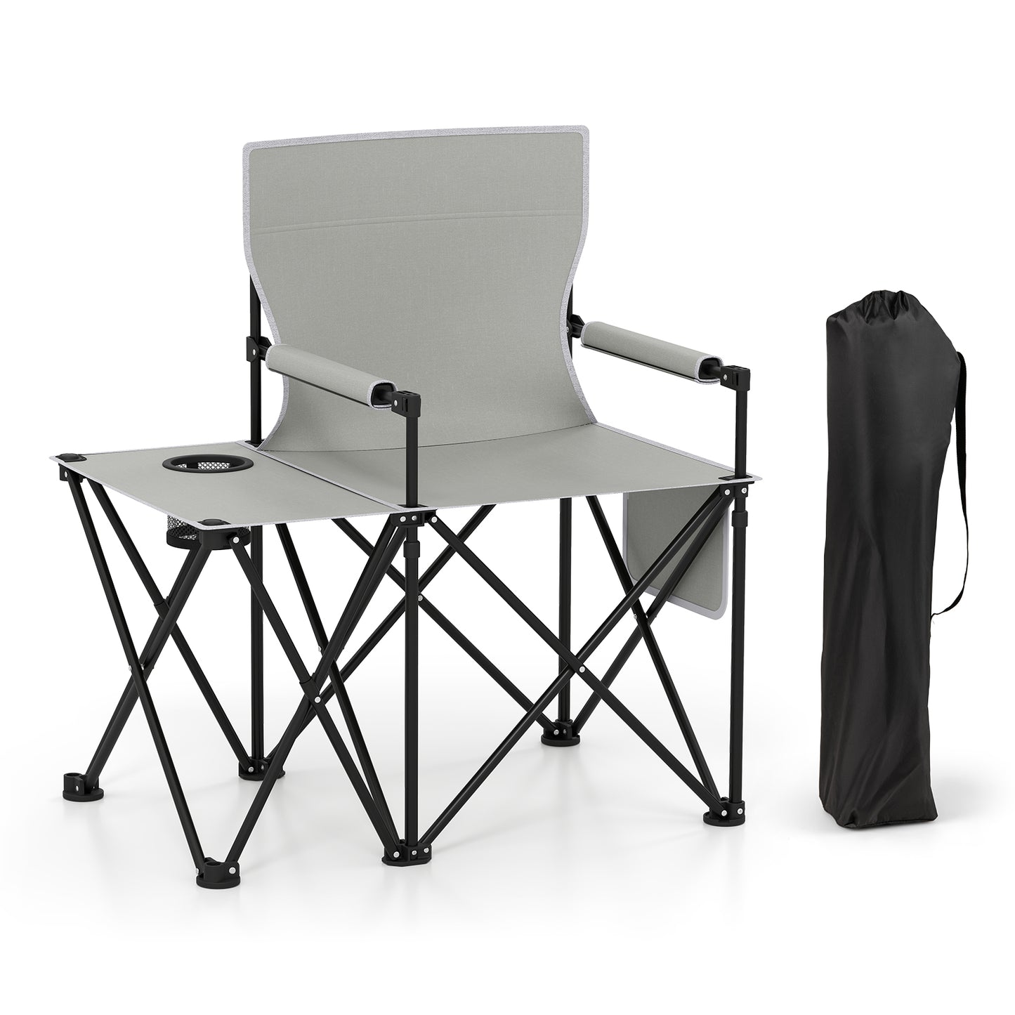 Oversized Camping Chair with Side Table and 2 Storage Pockets, Gray Camping Furniture Gray at Gallery Canada