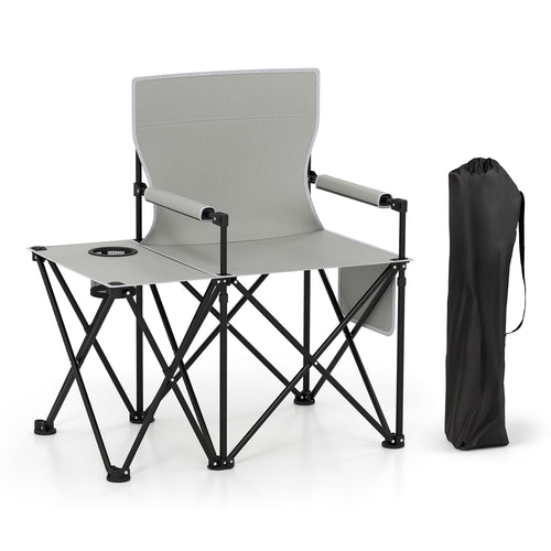 Oversized Camping Chair with Side Table and 2 Storage Pockets, Gray