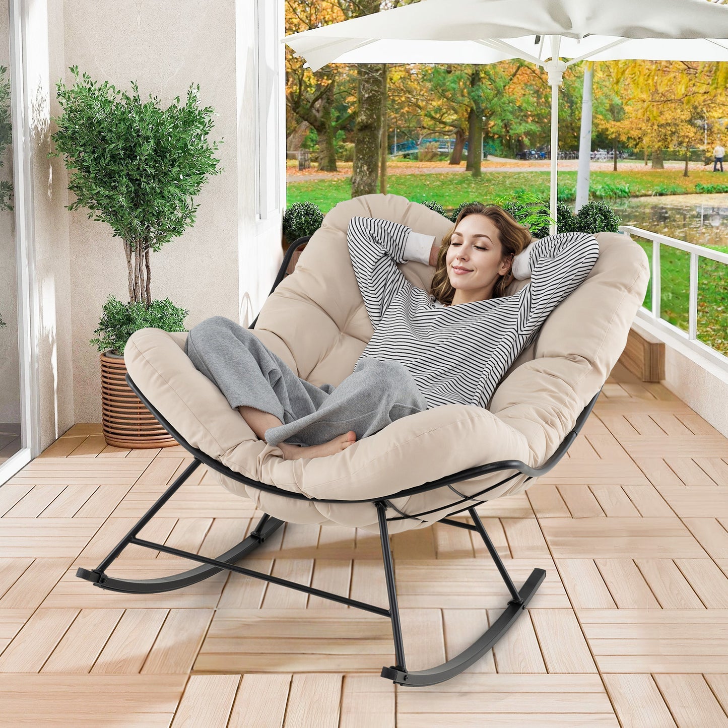 Oversized Egg Papasan Chair, Padded Cushion, Beige Patio Rocking Chairs & Gliders at Gallery Canada
