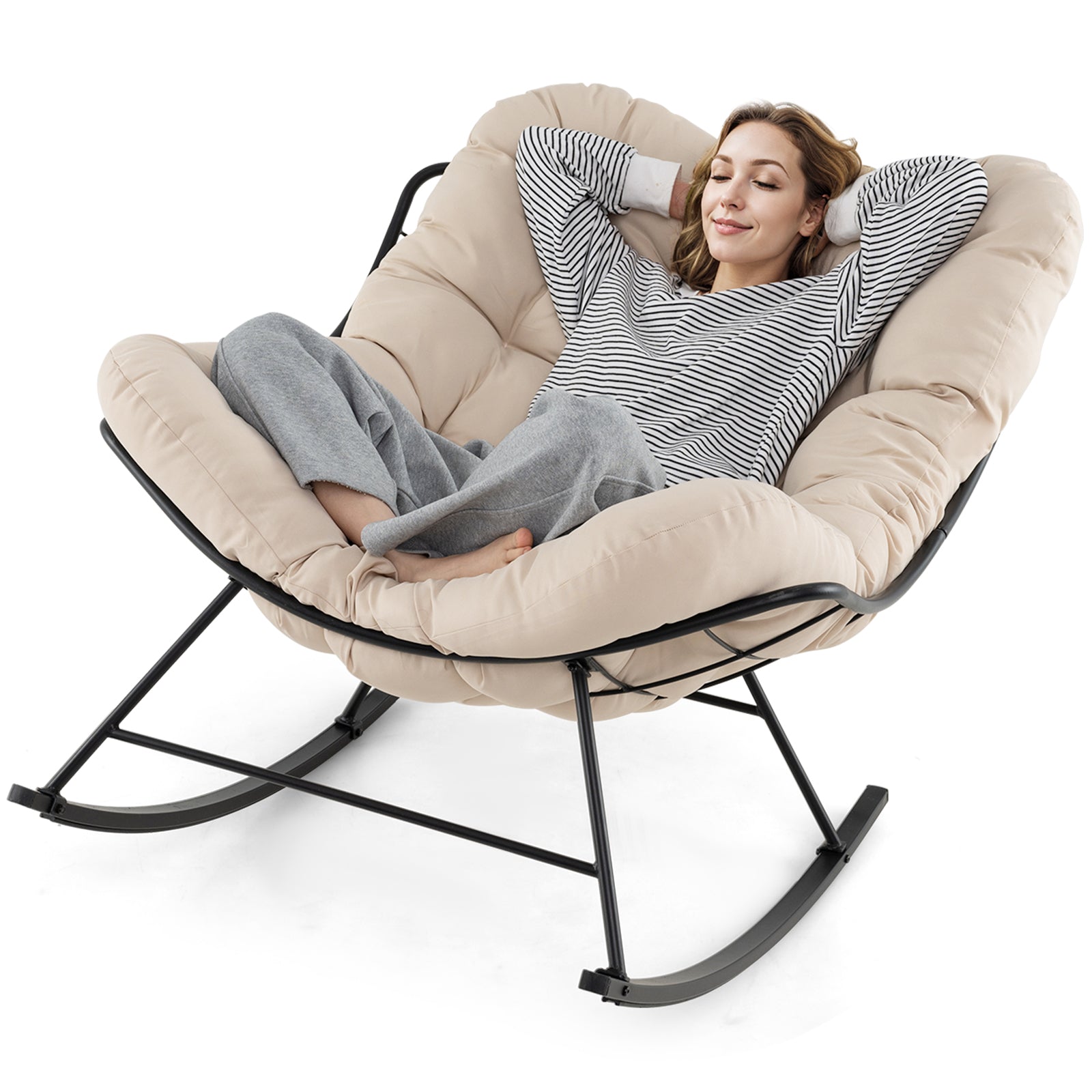 Oversized Egg Papasan Chair, Padded Cushion, Beige Patio Rocking Chairs & Gliders Beige at Gallery Canada