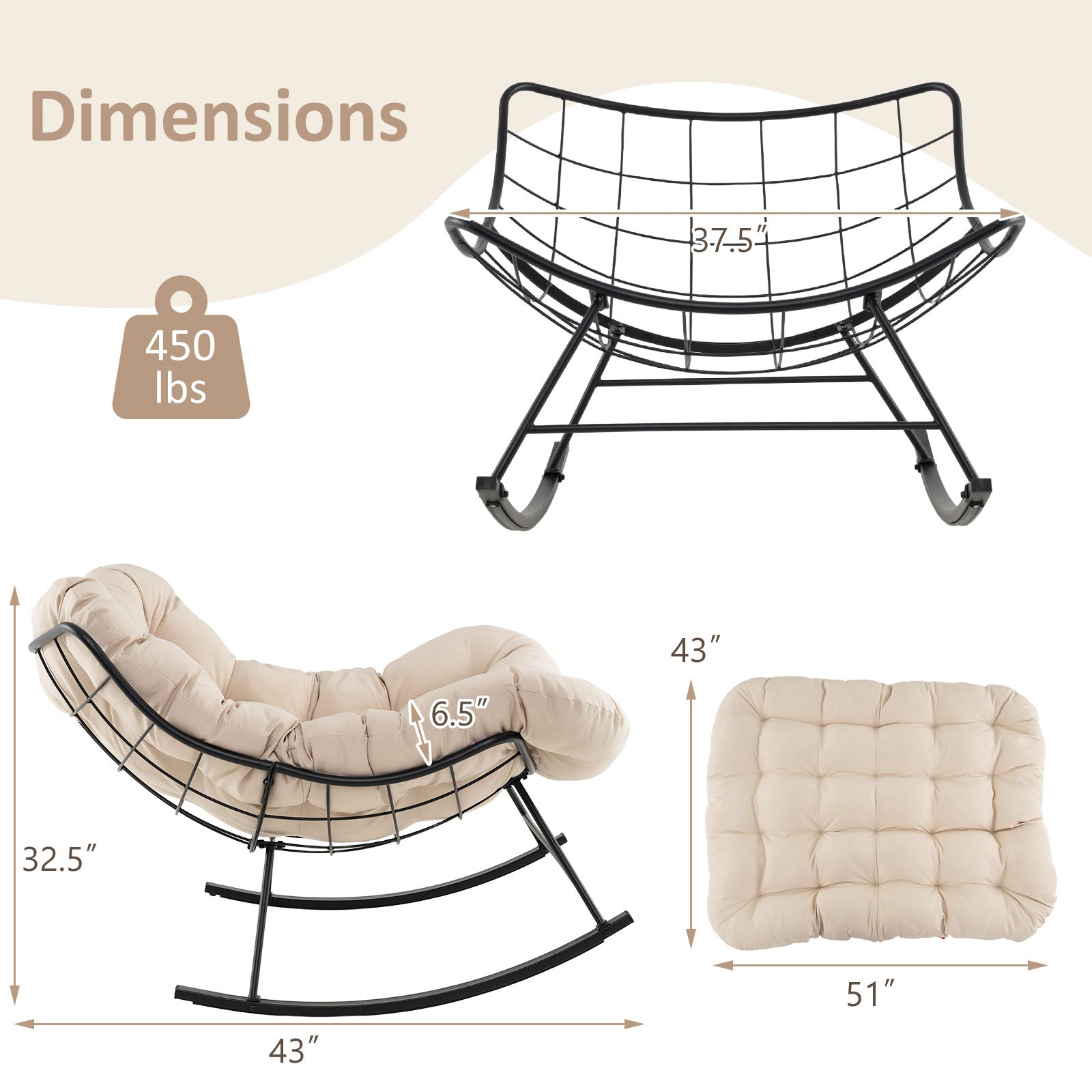 Oversized Egg Papasan Chair, Padded Cushion, Beige Patio Rocking Chairs & Gliders at Gallery Canada