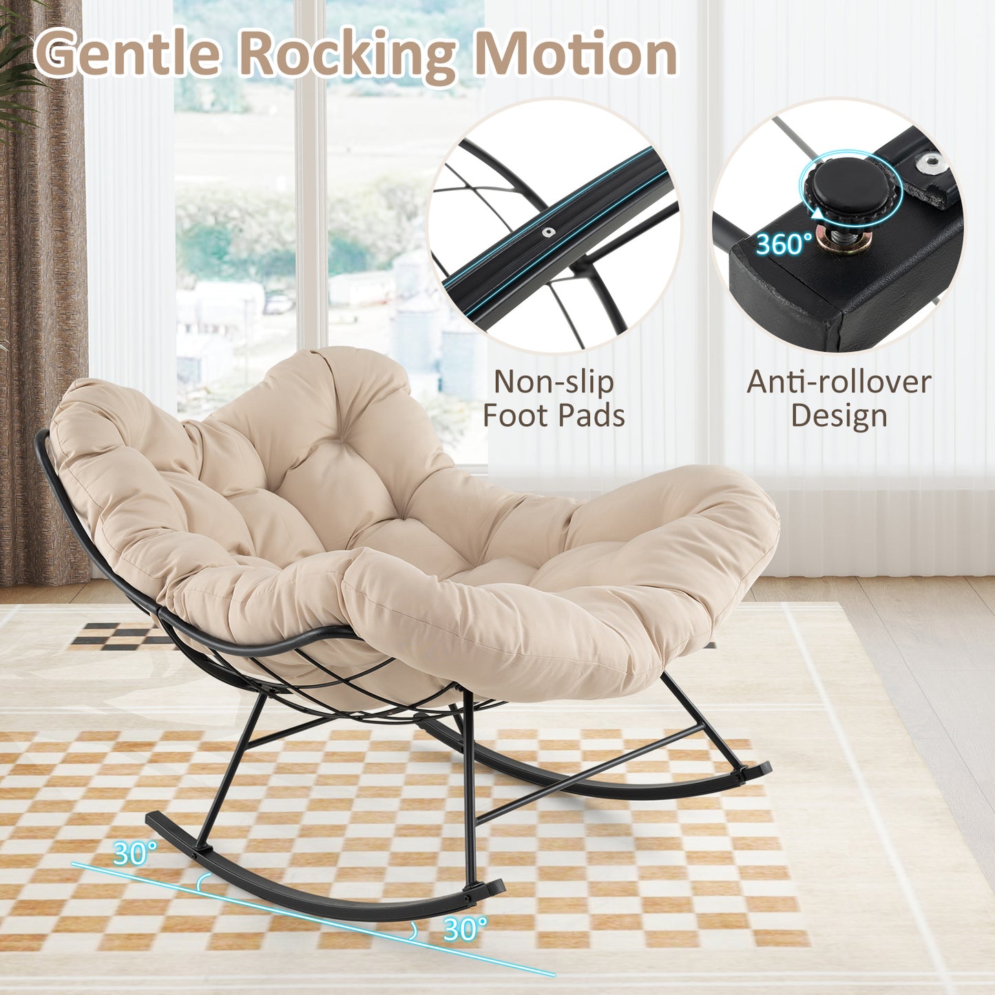 Oversized Egg Papasan Chair, Padded Cushion, Beige Patio Rocking Chairs & Gliders at Gallery Canada