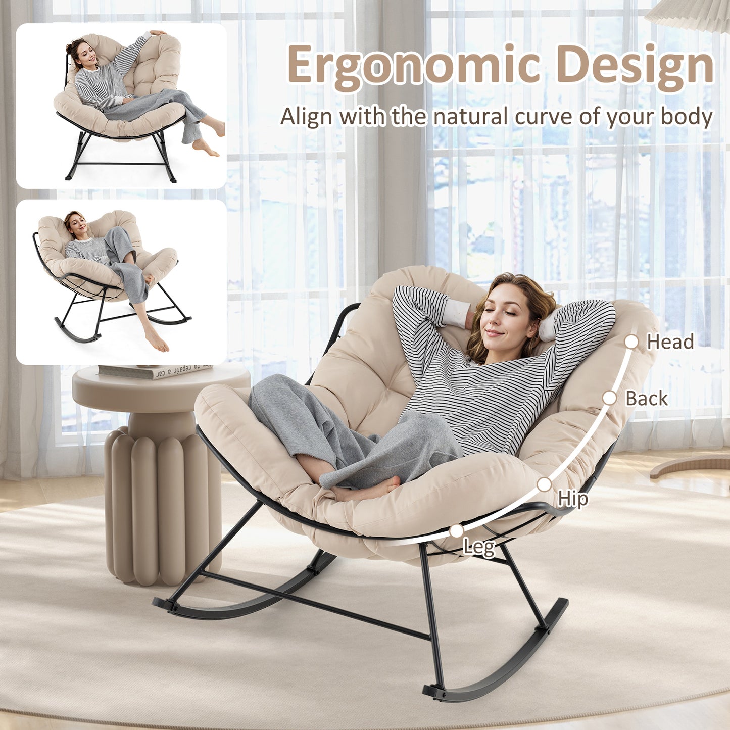 Oversized Egg Papasan Chair, Padded Cushion, Beige Patio Rocking Chairs & Gliders at Gallery Canada