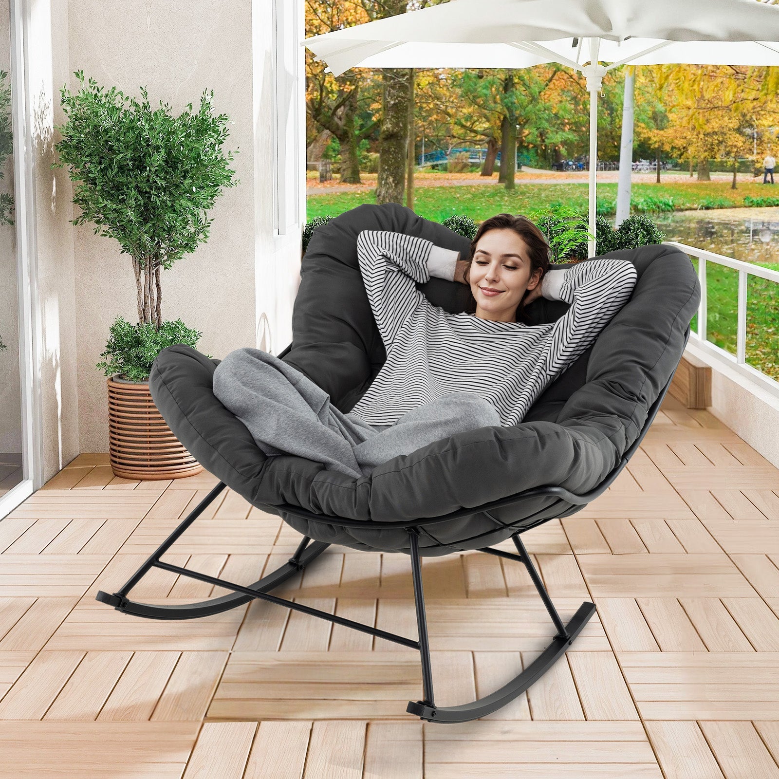 Oversized Egg Papasan Chair, Padded Cushion, Gray Patio Rocking Chairs & Gliders at Gallery Canada