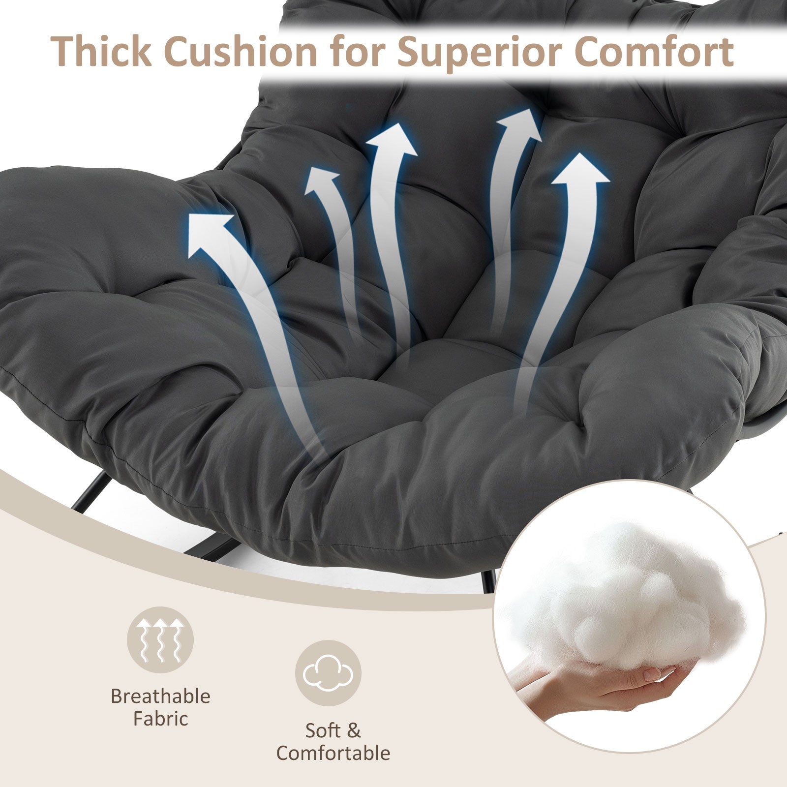 Oversized Egg Papasan Chair, Padded Cushion, Gray Patio Rocking Chairs & Gliders at Gallery Canada