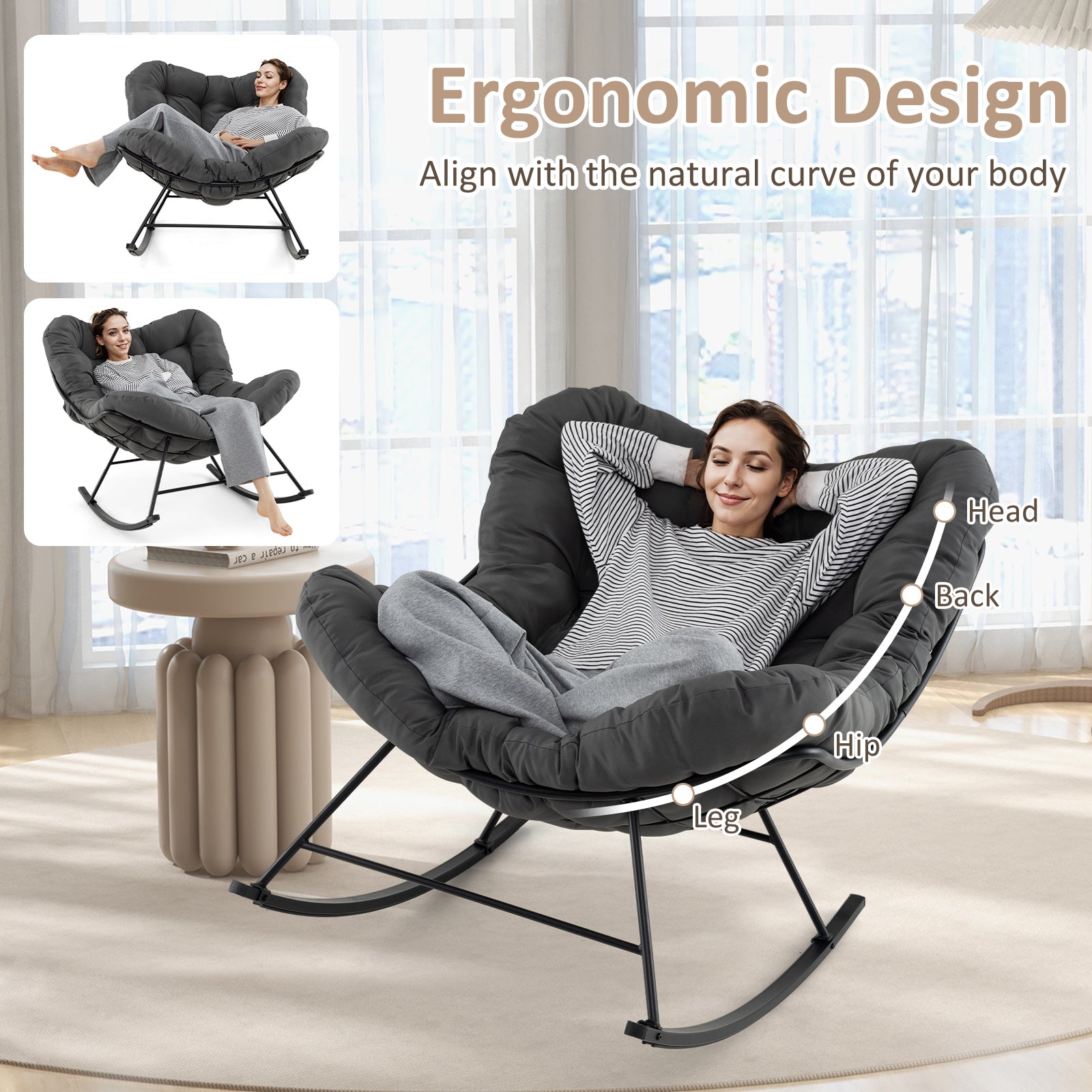 Oversized Egg Papasan Chair, Padded Cushion, Gray Patio Rocking Chairs & Gliders at Gallery Canada