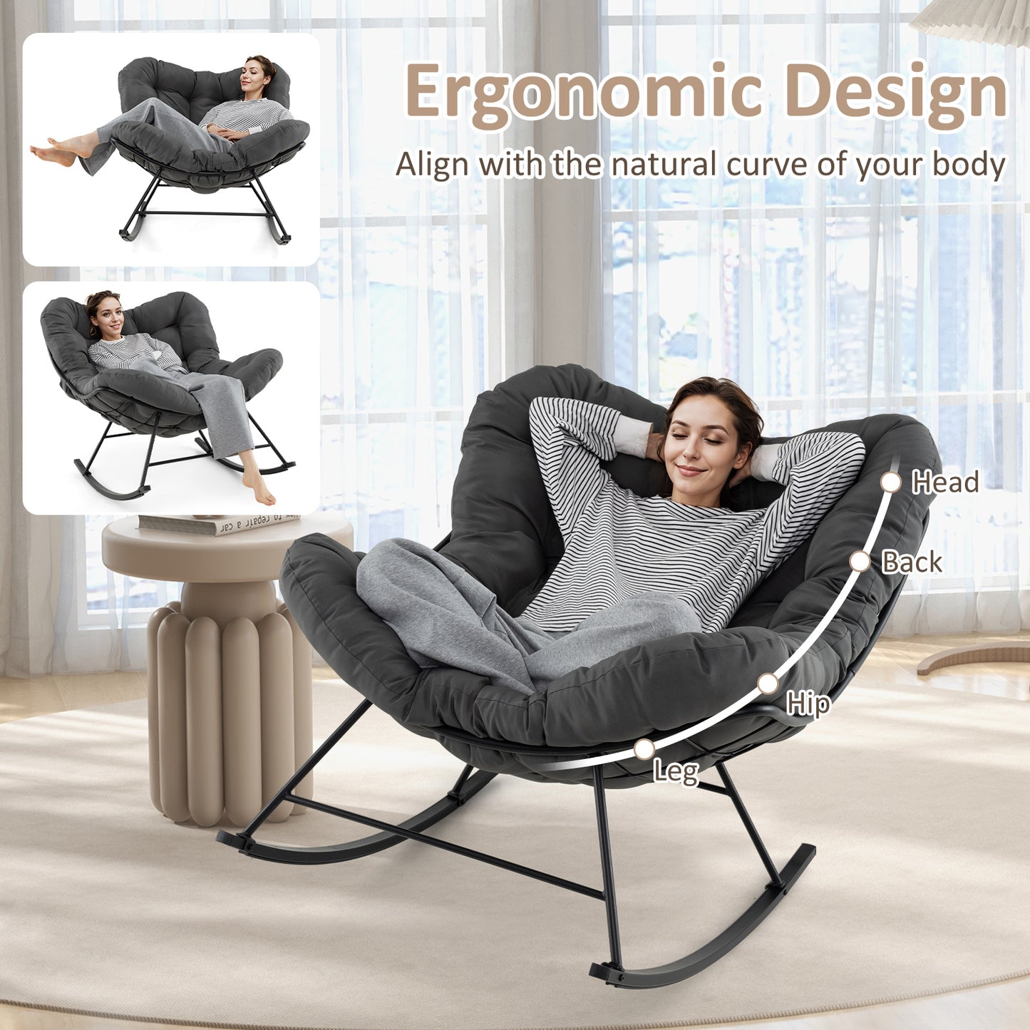 Oversized Egg Papasan Chair, Padded Cushion, Gray Patio Rocking Chairs & Gliders at Gallery Canada