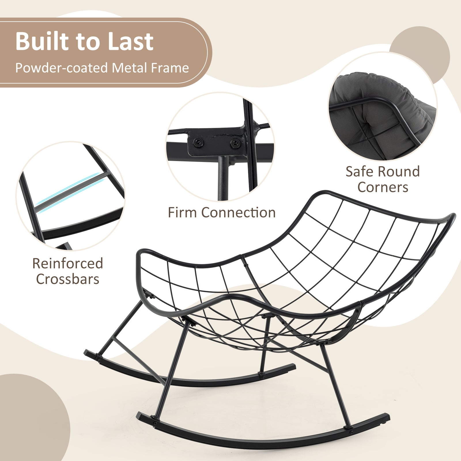 Oversized Egg Papasan Chair, Padded Cushion, Gray Patio Rocking Chairs & Gliders at Gallery Canada