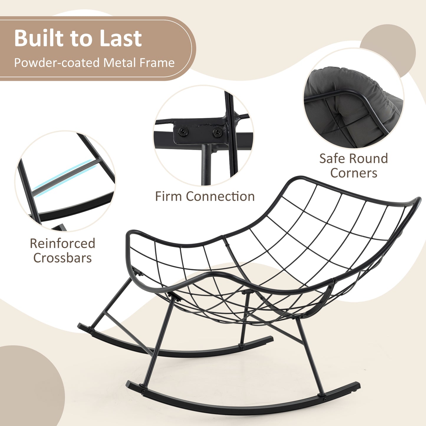 Oversized Egg Papasan Chair, Padded Cushion, Gray Patio Rocking Chairs & Gliders at Gallery Canada