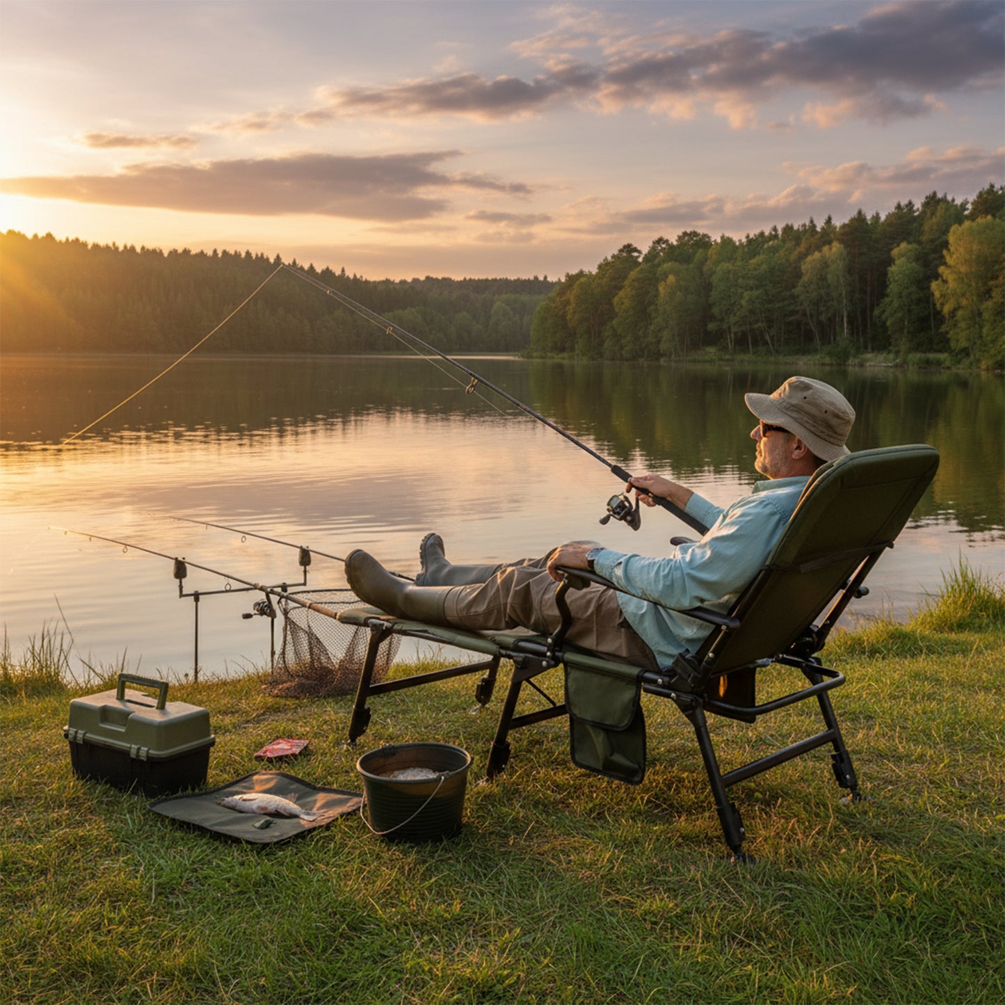 Oversized Foldable Fishing Chair with Detachable Footrest, Green