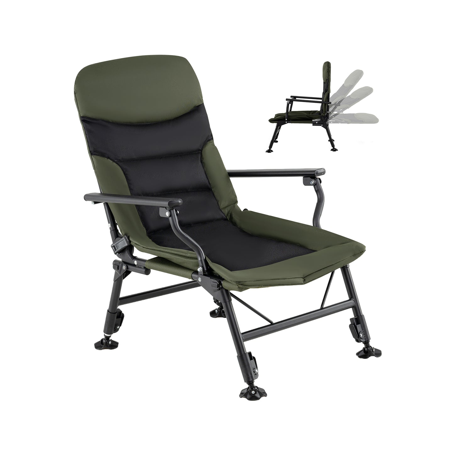Oversized Foldable Fishing Chair for Adults with Armrest, Green