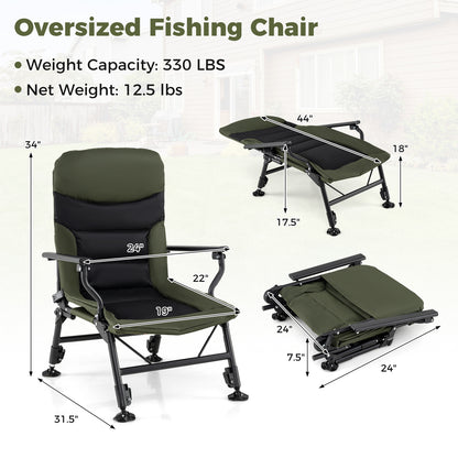 Oversized Foldable Fishing Chair for Adults with Armrest, Green