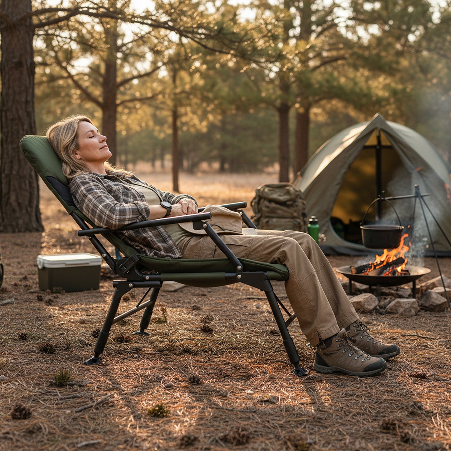 Oversized Foldable Fishing Chair for Adults with Armrest, Green