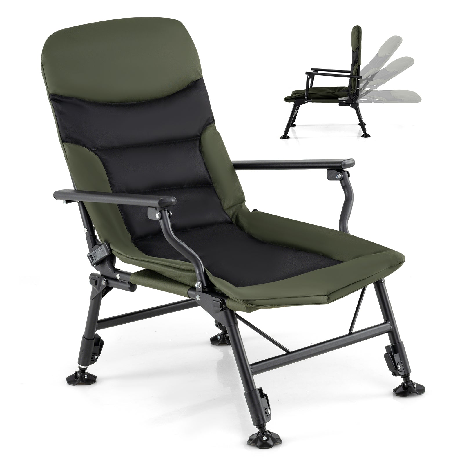 Oversized Foldable Fishing Chair for Adults with Armrest, Green Camping Furniture at Gallery Canada