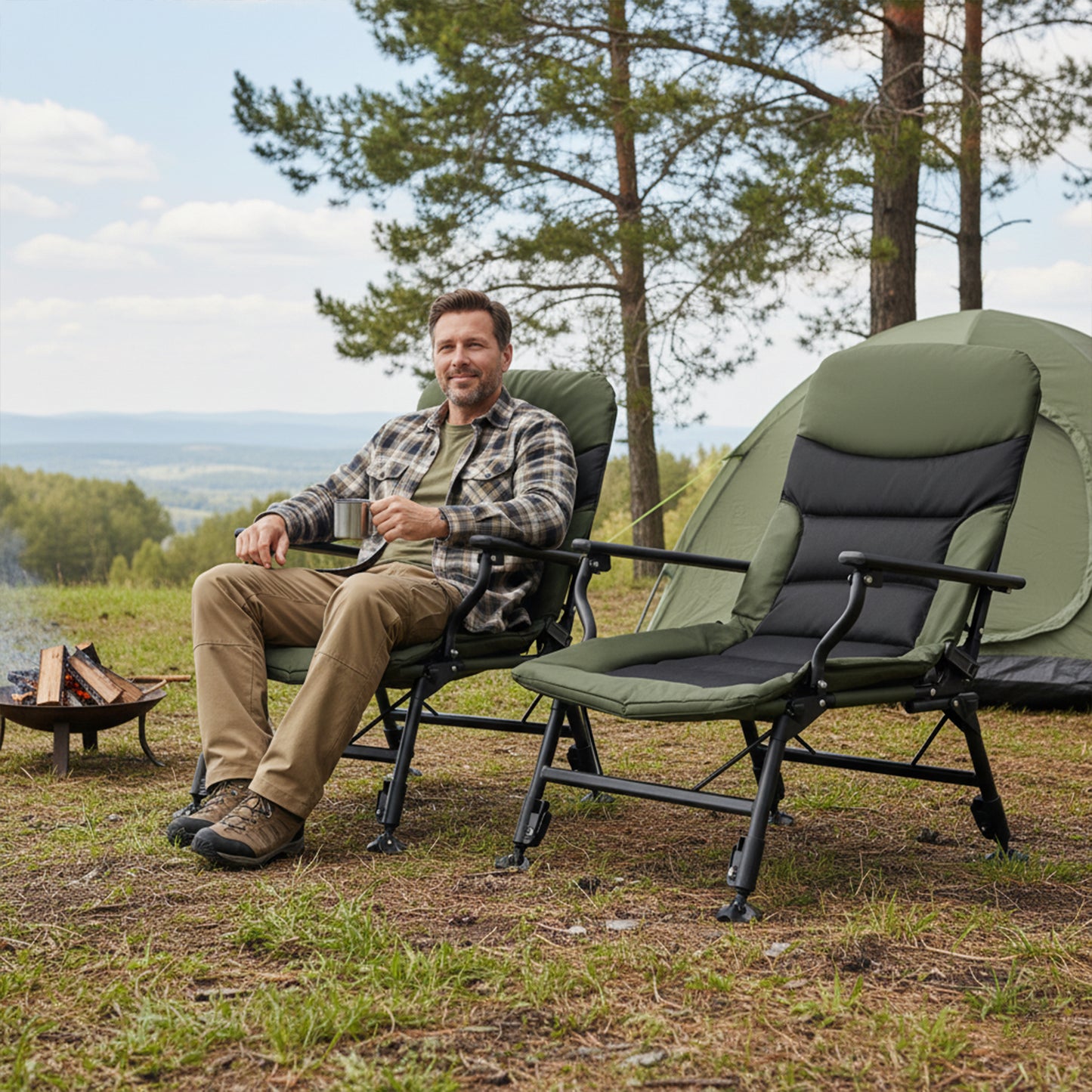 Oversized Foldable Fishing Chair for Adults with Armrest, Green Camping Furniture at Gallery Canada