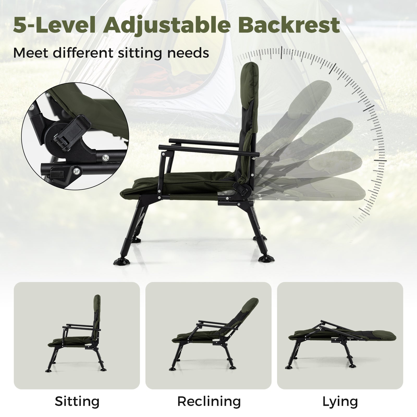 Oversized Foldable Fishing Chair for Adults with Armrest, Green Camping Furniture at Gallery Canada