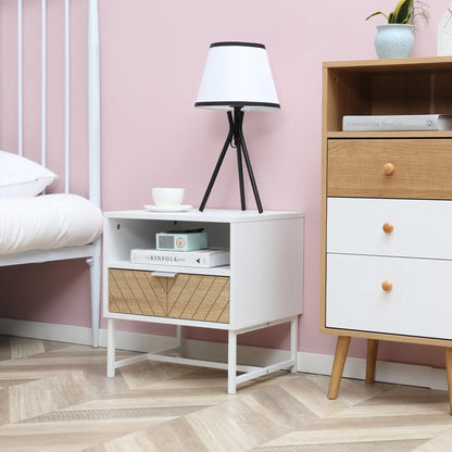 Modern Bedside Table with Drawer, Storage Shelf, Oak, White Bedside Tables at Gallery Canada