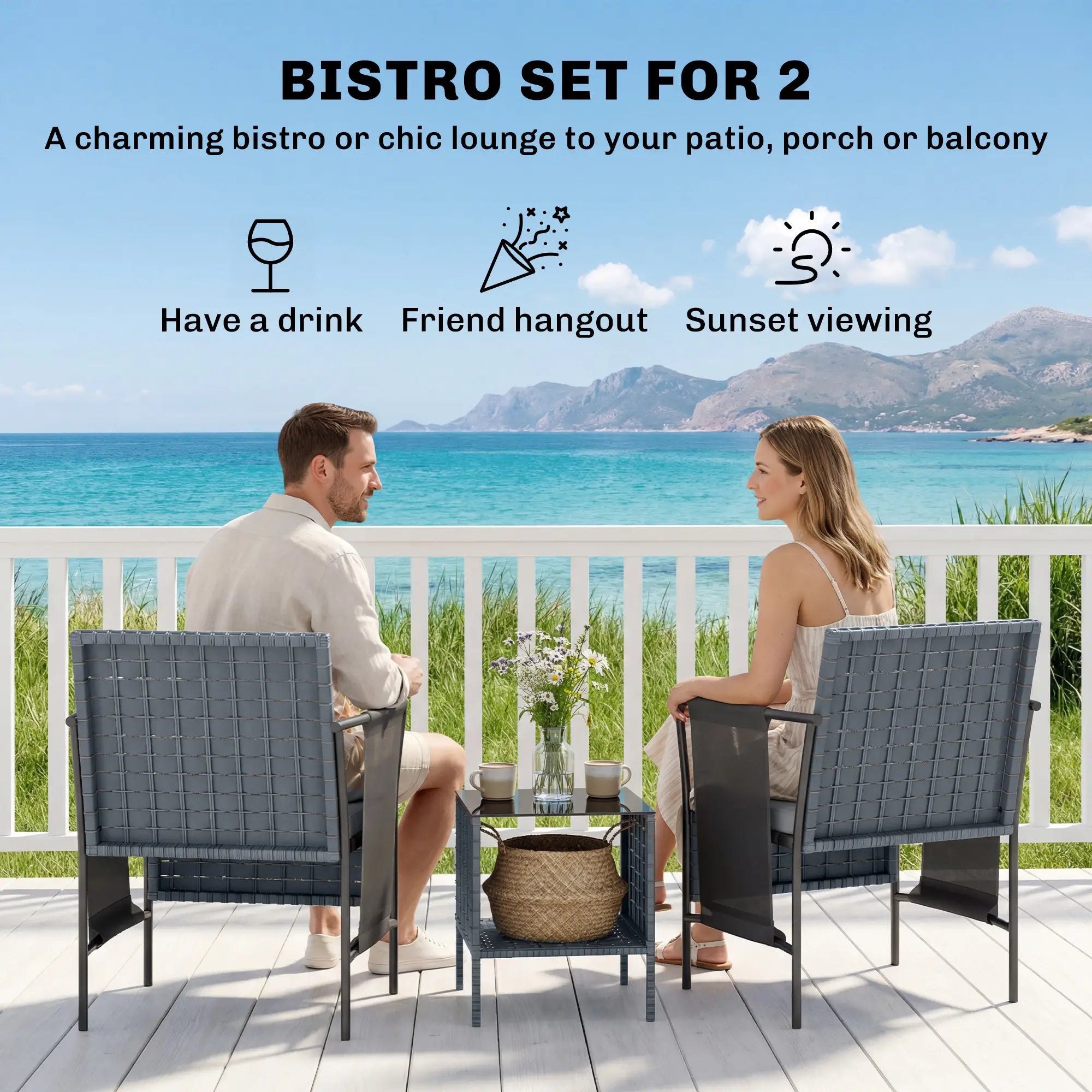 3 Piece Wicker Patio Furniture Set, Outdoor Bistro, Grey Bistro Sets at Gallery Canada