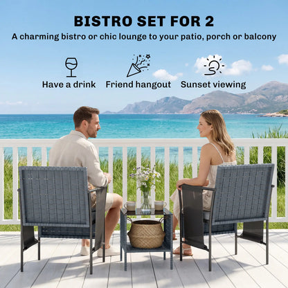 3 Piece Wicker Patio Furniture Set, Outdoor Bistro, Grey Bistro Sets at Gallery Canada