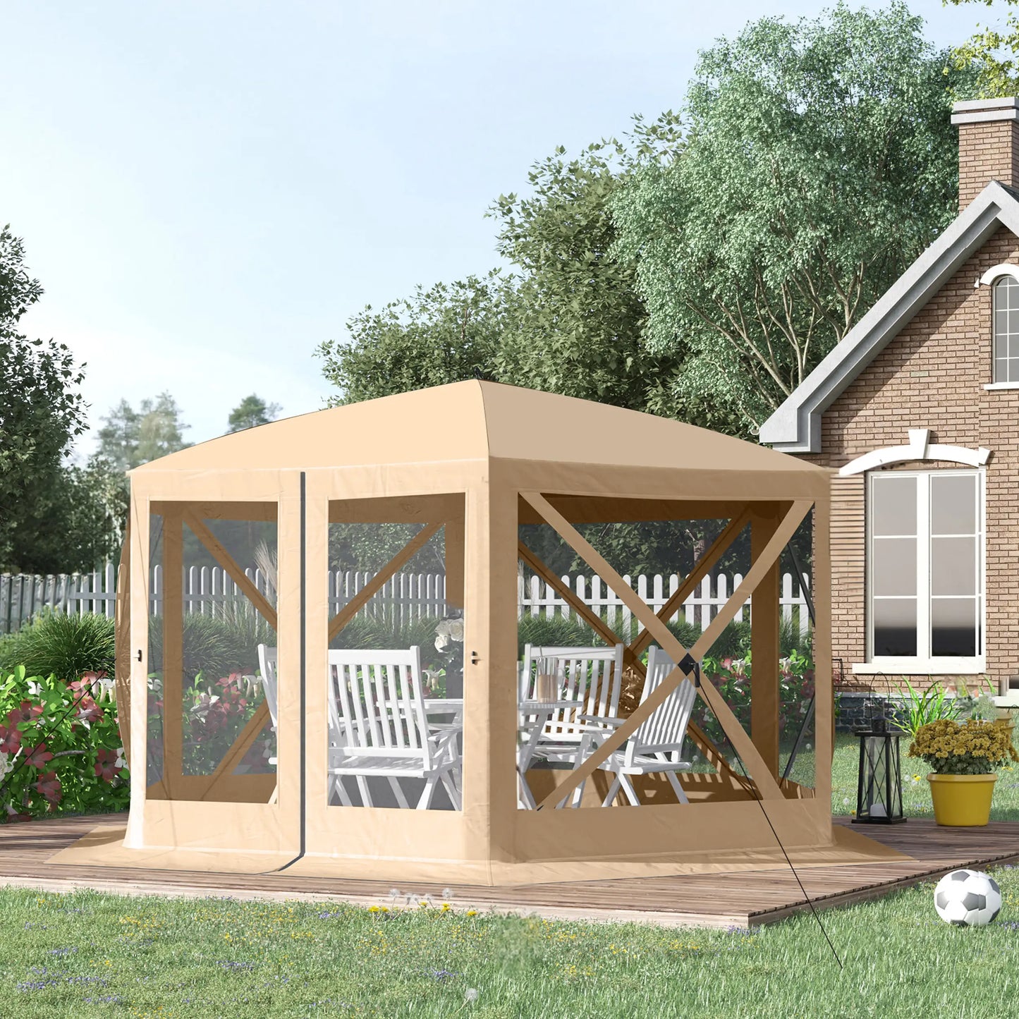 12' x 12' Hexagon Pop Up Screen Tent, Camping Shelter, Beige Pop Up Canopies at Gallery Canada