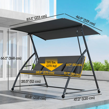 3 Person Patio Swing Chair, Convertible Hammock, Outdoor Lounge Bed, Dark Grey Porch Swings with Canopy at Gallery Canada